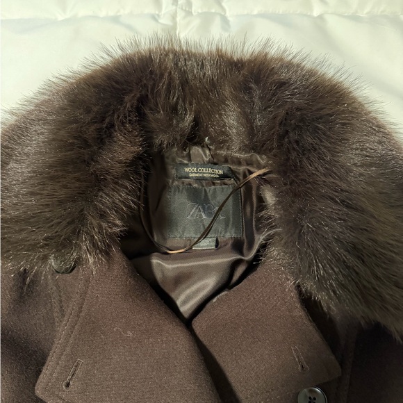 Zara Dark Brown Jacket with Faux Fur Collar - Picture 5 of 5
